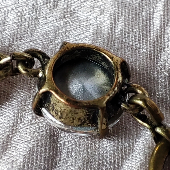 Round Faceted Prong Set Clear Rhinestone Oxidized Brass Color Setting Bracelet - Picture 13 of 14